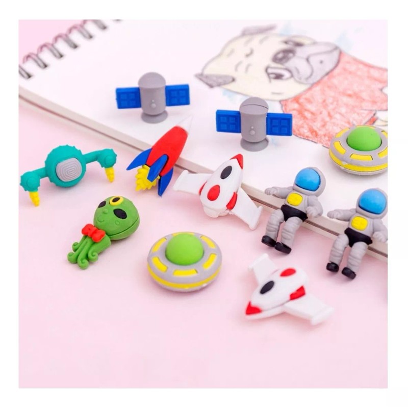 papelería laxia 4 Sets De Gomas Espaciales Astronauta Premium 4pz