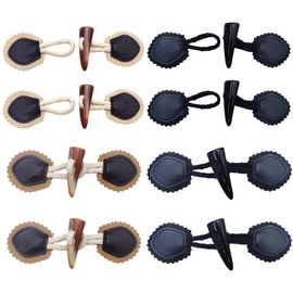 aoozleny 8 Sets PU Leather Sew-on Toggles Closures with Resin Horn Buttons Sewing Accessories for Knitwear, Windbreaker, Padded Jacket, Down Jacket, Woolen Coat