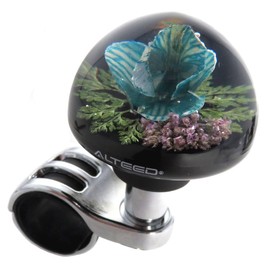 Auto Land Underwater Flower Handle Spinner Blue Steering Spinner Knob Real Orchid Flower Artwork 2.6 inches (65 mm) Thick Grip