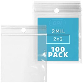 GPI - 2" x 2" - Bulk Pack of 100, 2 Mil Thick, Clear Plastic Reclosable Zip Bags, Hang Hole for Display, Durable Poly Baggies with Resealable Zip Top Lock for Storage, Packaging & Shipping