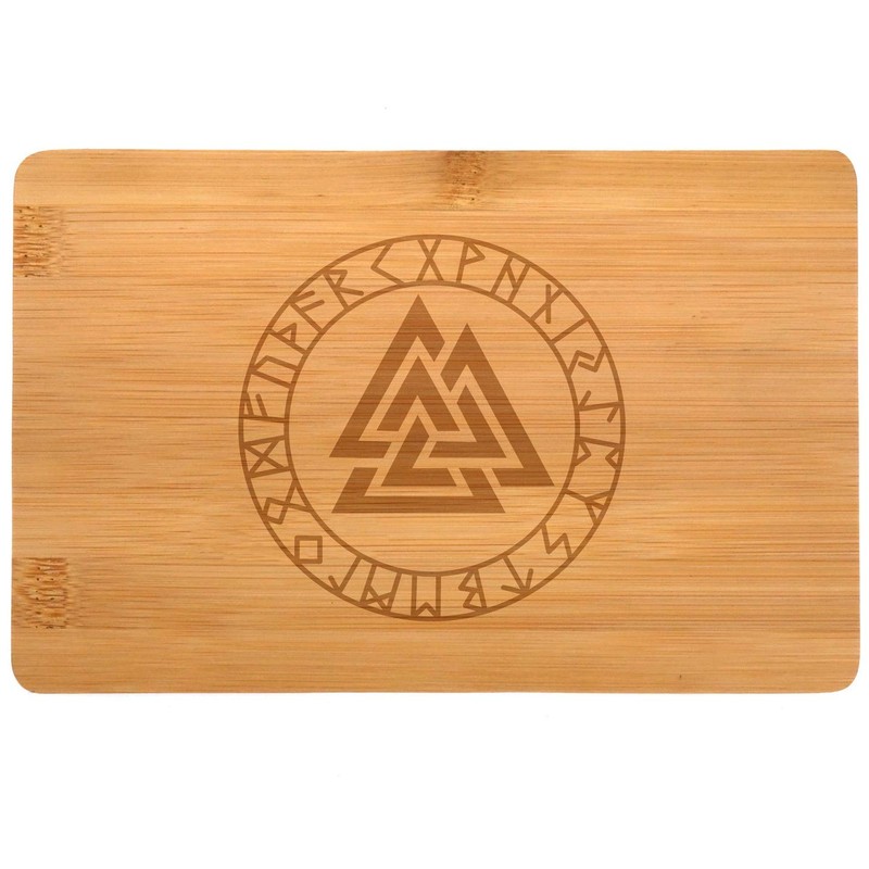 Samunshi® Wooden Board with Engraving Valknut Runes Bamboo Board Chopping