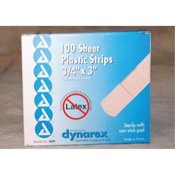 Dynarex Adhesive Sheer Strips Bandage, Sterile, 1 Inches X 3 Inches, 100 Count (Pack of 3)