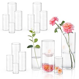 16 Pack Glass Cylinder Vases for Centerpieces | 4, 6, 8,10 Inch Tall Flower Vase for Wedding Decorations, Clear Floating Candle Vases in Bulk, Hurricane Candle Holders for Table, Home Décor
