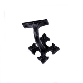 Renovators Supply Black Cast Iron Stair Handrail Bracket Black Powder Coat Finish Decorative Fleur De Lis Brackets for Stairway Support Easy Installation Railing Bracket Includes Mounting Hardware