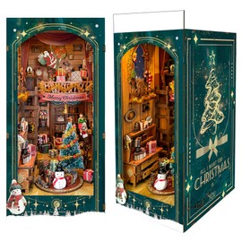 Fifijoy Miniature Book Nook Kit Christmas Book Nooks for Adults, Christmas Tiny House Book Nook Winter Christmas Kit, DIY 3D Puzzle Christmas House (Jingle Cabin)