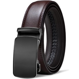 GSG Men's Automatic Ratchet Leather Belt 35 mm Wide Size Adjusted without Holes Belt Men for Suit and Business Clothing M23043-48, 1-brown