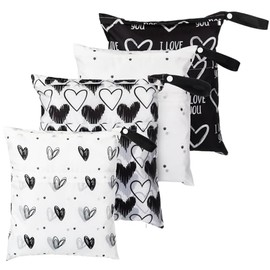 4 Bolsas Húmedas Impermeables Bolsa Seca Húmeda Lavable Sellada Reutilizable Bolsa de Pañales Húmedos con Asa para Viajes Playa Trajes de Baño Mojados Pañales (Corazón, 12 x 14 Pulgadas)