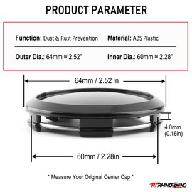 RhinoTuning Set of 4 wheel hub caps for hub caps, OD 64 mm, ID 60 mm, black wheel hub cover, suitable for wheel, rim caps