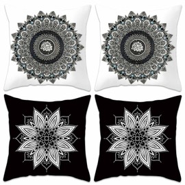 Betadistor Cushion Covers 45x45 cm Set of 4 Luxurious Vintage Floral Double-Side Printed Cushion Cases Decorative Pillow Covers for Sofa Living Room, Grey and Black, 506-0122