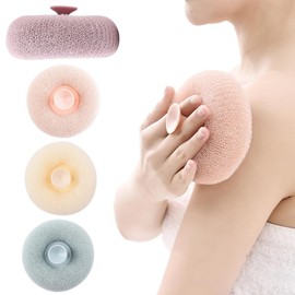 Exfoliating Shower Sponge 4 Pack - Rich Foaming Body Scrubber Set for Men and Women - Handheld Loofah with Suction Cup - Ultimate Bath Experience