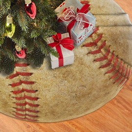 Sport Baseball Print Christmas Tree Skirt Funny Tree Mat for Farmhouse Xmas Holiday Party Decorations Indoor Outdoor 36 Inch