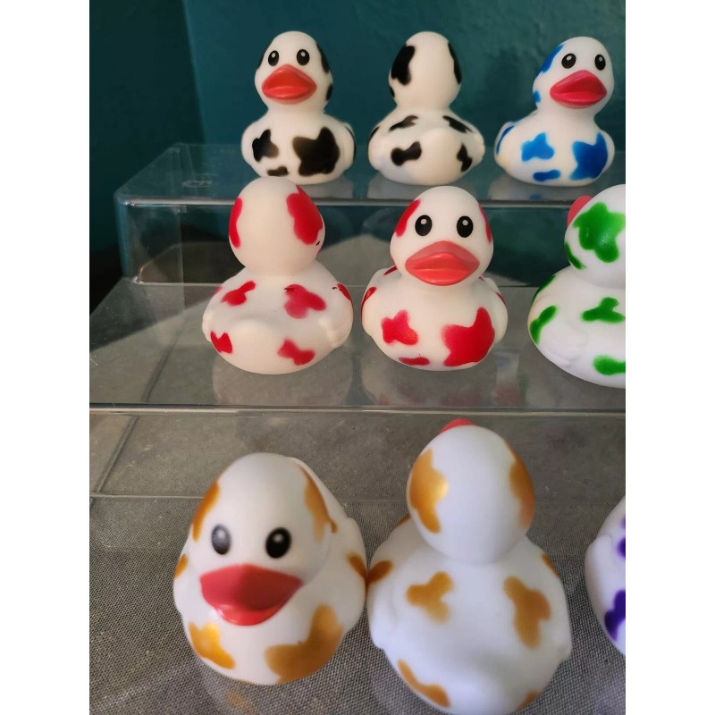 Approx 2"- Color Cow Print Rubber Ducks (#6) - J33Ps