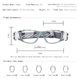 SooGree Gafas deportivas profesionales para baloncesto, fútbol, gafas de seguridad, gafas deportivas resistentes a los arañazos, gafas deportivas para niños con gafas ajustables (G8029, marco gris, cojín blanco)