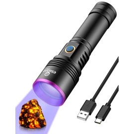 Esgofo UV Flashlight 365nm Powerful, Large 4-Core High Power LED Ultraviolet Blacklight Rechargeable USB C, Handheld Big Ultraviolet Black Flash Light for Pet Urine Detection Scorpion Resin Curing