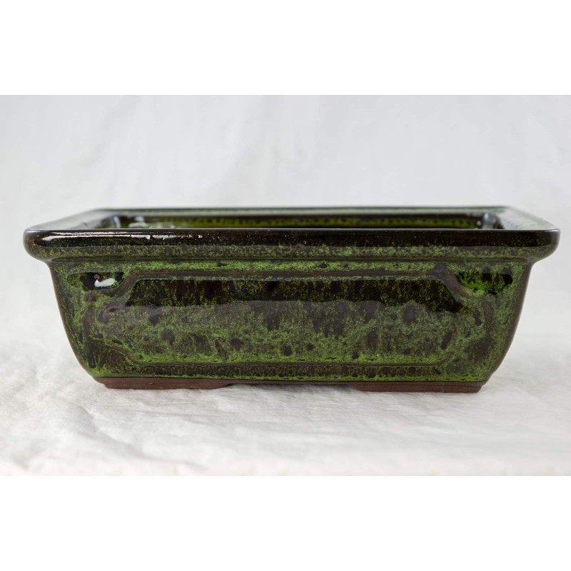 8" Rectangular Moss Green Glazed Bonsai Pot, Cactus & Succulent