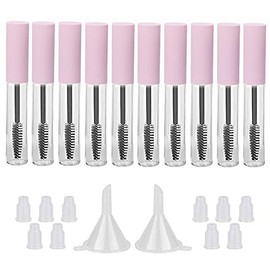 GTHER - Juego de 10 botellas vacías de 10 ml con varita de pestañas e insertos de goma y embudos para aceite de ricino/aceite de crecimiento de pestañas, contenedor de crema de pestañas con tapa, color rosa mate