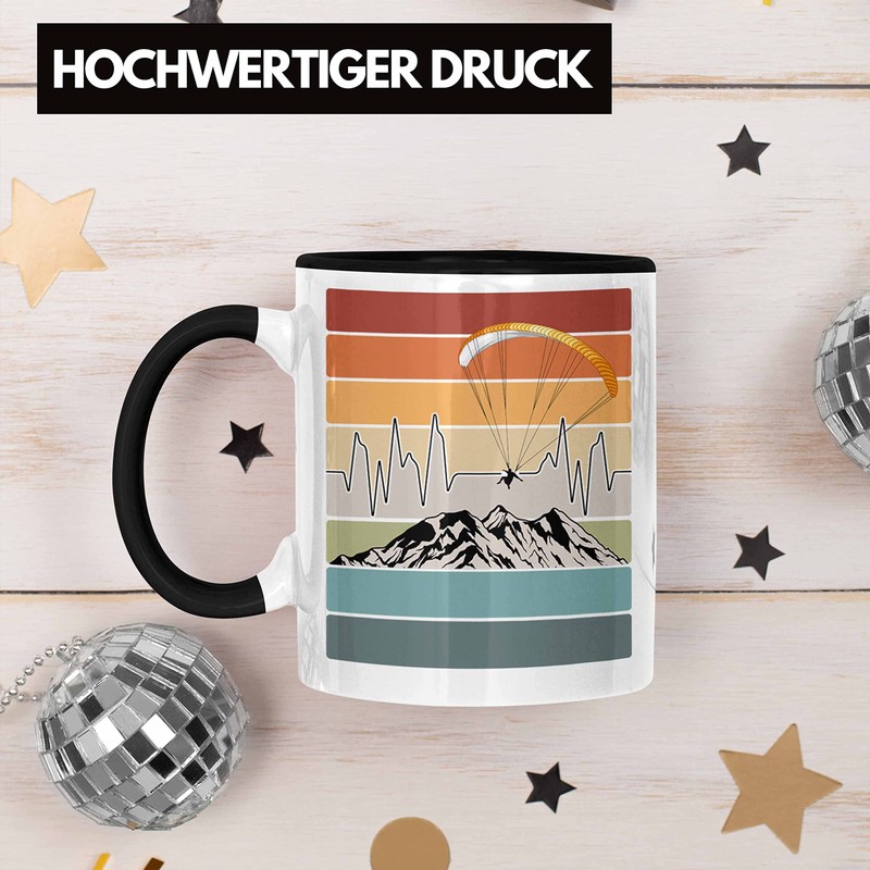 Trendation - Paraglider Cup Gift Paraglider Gift Idea Heartbeat (Black)