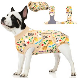 PetWarm Male Dog Recovery Suit for After Neuter Surgery,Substitute E-Collar & Cone Prevent Licking Dog Onesies Pet Surgery Recovery Suit Female Male Dog Onesie for Spay Neuter,Zoo Pattern,Yellow,M