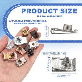PATIKIL U-Style Clip-On Nut, 10 Pack M8-1.25 Regular Extruded U-Nut U-Type Fasteners Hardware Nuts 304 Stainless Steel for Automotive Metal Cars Motorcycles, Silver