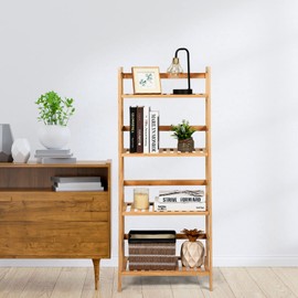 COSTWAY 4-tier Ladder Shelf, Bamboo Plant Stand Rack, Freestanding Bookshelf, Multifunctional Storage Shelves, Flower Stand Rack Holder for Garden, Balcony, Living Room, Bedroom (Natural)