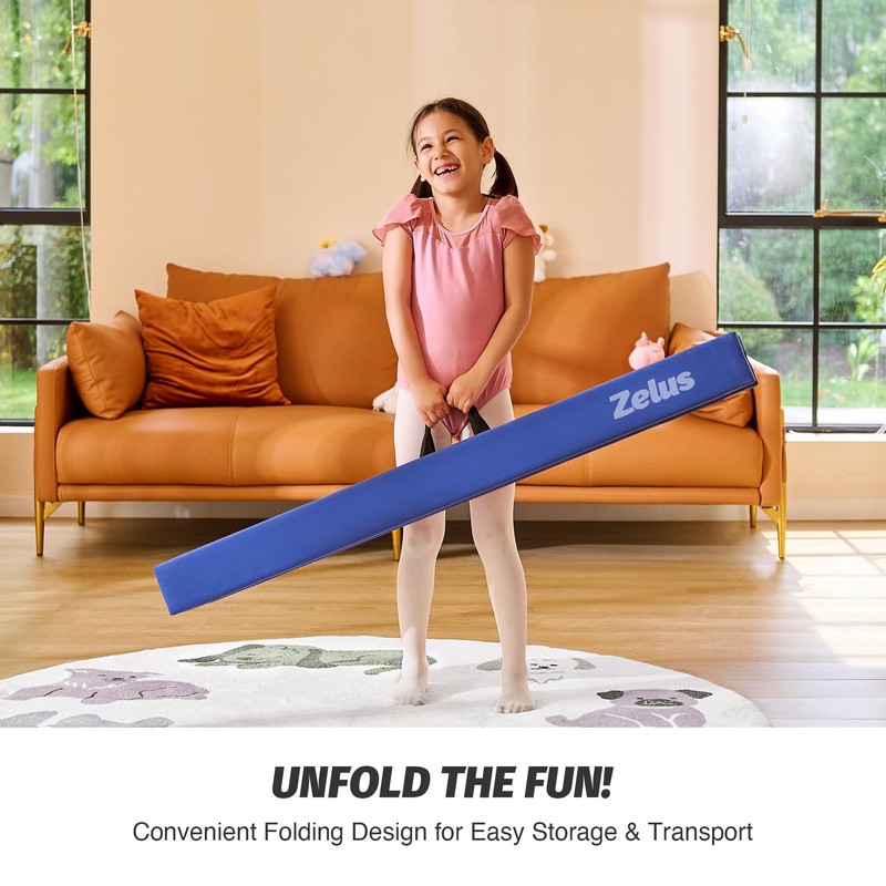 ZELUS 8ft. Folding Gymnastics Balance Beam, Floor Balance Beam w/Carry