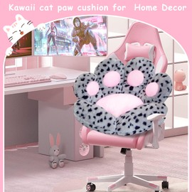 DOBUONO Cat Paw Cushion Kawaii Office Desk Chair Cushion Comfy Plush Cat Paw Shape Gaming Chair Cushion Bear Cute Seat Cushion for Girl, Kawaii Room Bedroom Decorate (Gray-Black Flecks)