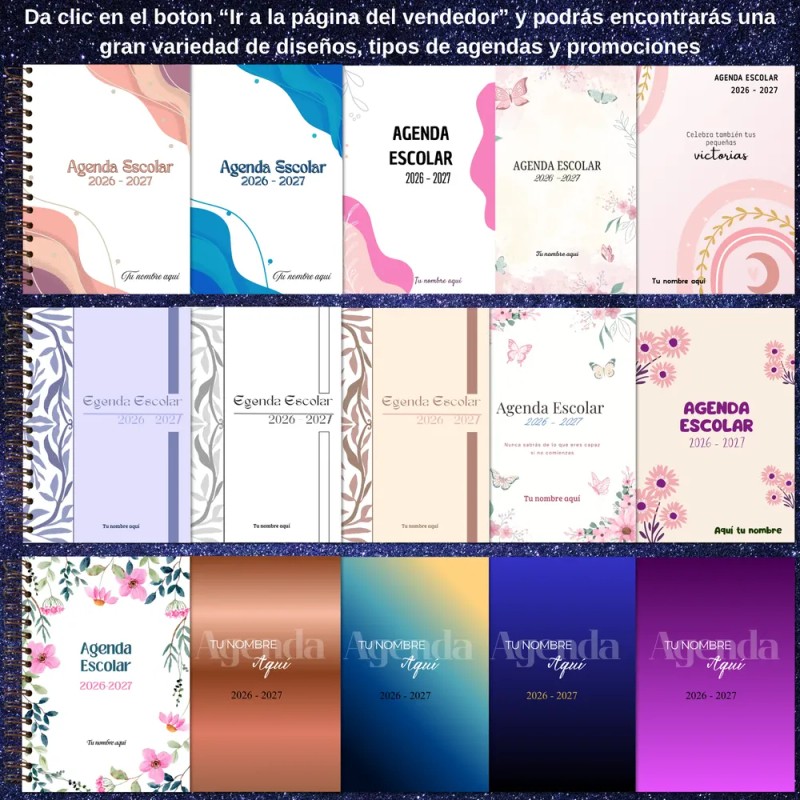 Agenda Escolar Diaria 2026 -2027 Personalizada Pasta Dura 25