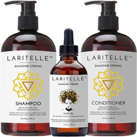 Laritelle Organic Hair Growth Set | Shampoo 17 oz + Conditioner 16 oz + Hair Loss Treatment 4 oz | Argan Oil, Rosemary, Ginger & Cedarwood | NO GMO, Sulfates, Gluten, Alcohol, Parabens, Phthalates
