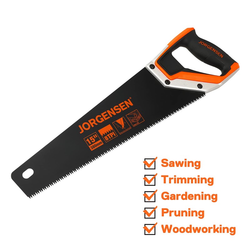 JORGENSEN 15” Hand Saw, Black Coated Coarse Handsaw 8TPI for