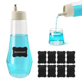 Mouthwash Dispenser for Bathroom, 8.8 oz Refillable Glass Mouth Wash Dispensers with Lid Cup Clear Small Mouthwash Container Bottle Holder for Bathroom & Kitchen Countertop