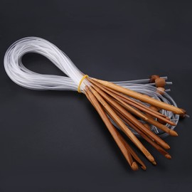 12pcs Tunisian Crochet Hooks Set, Carbonized Bamboo Afghan Tunisian Crochet Hooks Set Carpet Rug Weave Knitting Needles with Plastic Cable 3mm to 10mm