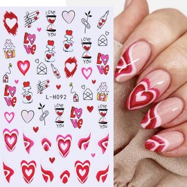 6 Sheets Red Heart Nail Stickers for Nail Art Valentines Nail Art Stickers 3D Self Adhesive Red Lips Nail Decals Love Nail Design Stickers Valentine's Day Nail Supplies for Women Girl