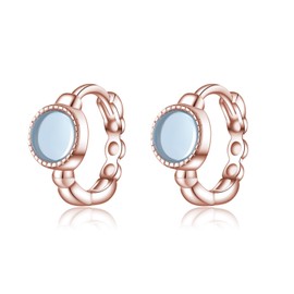 SLUYNZ Solid 925 Sterling Silver Synthetic Blue Gemstone Hoop Earrings for Women Teens Aquamarine Hoop Earrings Huggie