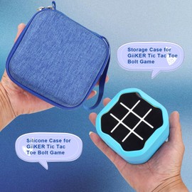 MGZNMTY Travel Storage Case and Silicone Cover Compatible with Giiker Tic Tac Toe Bolt Electronic Game, 3-in-1 Handheld Puzzle Game Console Toys Skin for Kids (Blue)