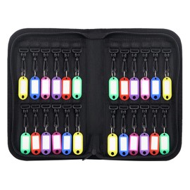 Zippered Key Organizer, Portable Key Case with 24 Hooks and Tags, Waterproof & Fireproof Key Binder, Key Storage Key Box Organizer for Estate Sales, Hotel Executives, Landlord, Car Rental (Black, 24)