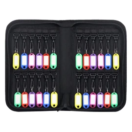 Zippered Key Organizer, Portable Key Case with 24 Hooks and Tags, Waterproof & Fireproof Key Binder, Key Storage Key Box Organizer for Estate Sales, Hotel Executives, Landlord, Car Rental (Black, 24)