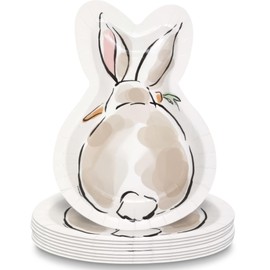 Unique Dainty Easter Bunny Shaped Paper Dessert Plates - 8.25" x 6" (Pack of 8) - Cute Bunny Design, Perfect for Easter Celebrations, Birthdays, and Spring Gatherings