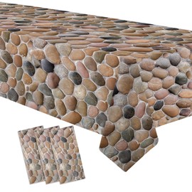 FVABO Stone Rock Party Tablecloth Decorations, Realistic Pebble Table Cover