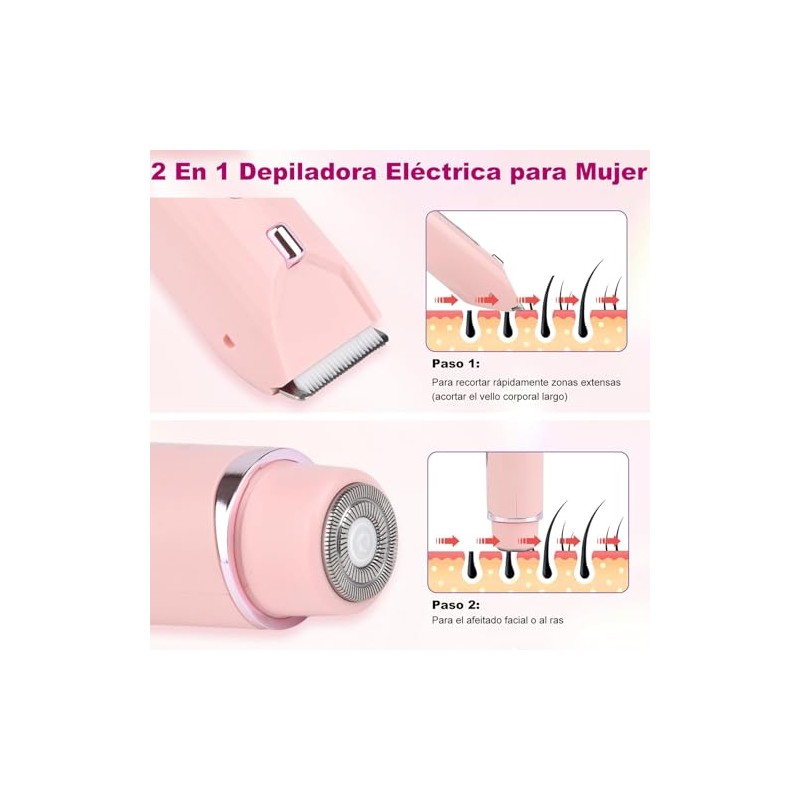 2 En 1 Depiladora Mujer Eléctrica con Luz LED Portátil