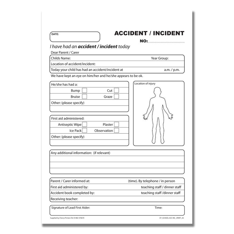 Cherry Carbonless NCR School Accident/Incident Triplicate Book A5 50 Sets