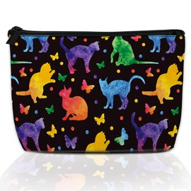 DEMACYA Cute Cats and Butterflies Makeup Bag for Purse Waterproof Funny Cosmetic Bags for Women Zipper Travel Toiletry Pouch Makeup Bags Gift 9.5×5.9 Inch