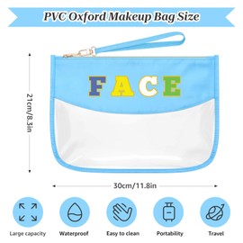 Sazuwu Chenille Letter Makeup Bag with Zipper Preppy Face Accessories for Girls Transparent PVC Cosmetic Travel Bag Organizer Portable Travel Pouches Makeup Toiletry Bag Organizer Storage Pouch