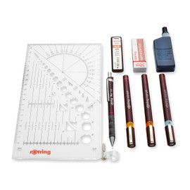 rOtring Isograph Fineliner Pen & Pencil College Set, 3 Technical Pens (0.20mm, 0.40mm, 0.60mm) and Mechanical Pencil (0.5mm) + Accessories