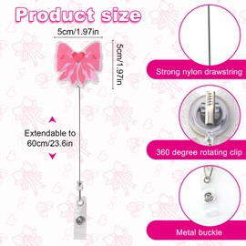 lasuroa Cute Pink Bow Badge Reel Retractable, Acrylic Adorable ID Badge Holder for Nurses RN LPN CNA MA Medical Workers Nursing Student & Healthcare Name Tag Clip Accessories for Uniforms
