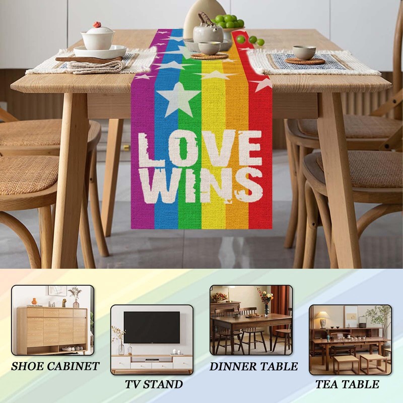 Pride Rainbow Table Runner, Linen, Durable, Colorful, 180x33 cm, Multi-Purpose