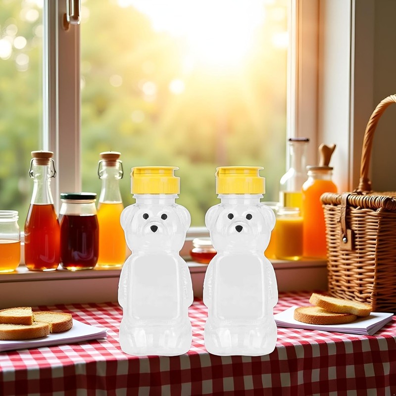 Wwyan 2Pcs Yellow Plastic Bear Honey Bottle Jars,Empty Honey Squeeze