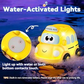 Car Light Up Bath Toys for 1 2 Year Old Boys Gifts, Baby Water Activated Bath Toys for Kids, No Hole Bathtub Toys for Baby Boy Shower Birthday Gifts - 6 Pack
