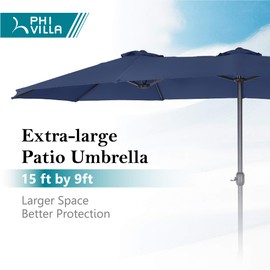 PHI VILLA 15'x9' Extra Large Patio Umbrella (Base Included) Rectangular Outdoor Umbrella