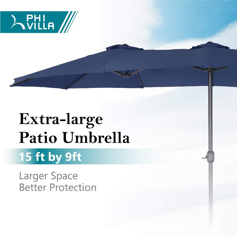 PHI VILLA 15'x9' Extra Large Patio Umbrella (Base Included) Rectangular