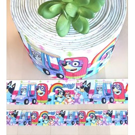 Unbranded 7/8, 1.5 & 3" (1 YD) Blue Dog Grosgrain Ribbon Character Ribbon - 1.5 inch